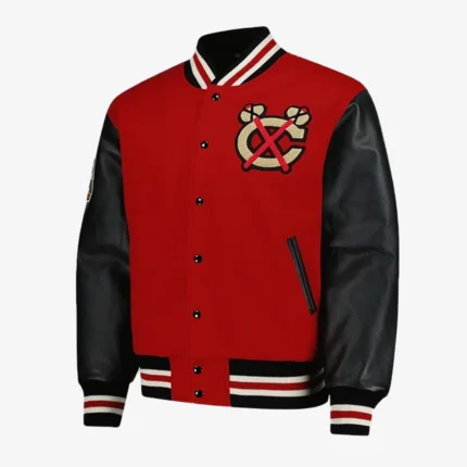 Chicago Blackhawks 2025 Winter Classic Red And Black Varsity Jacket For Unisex