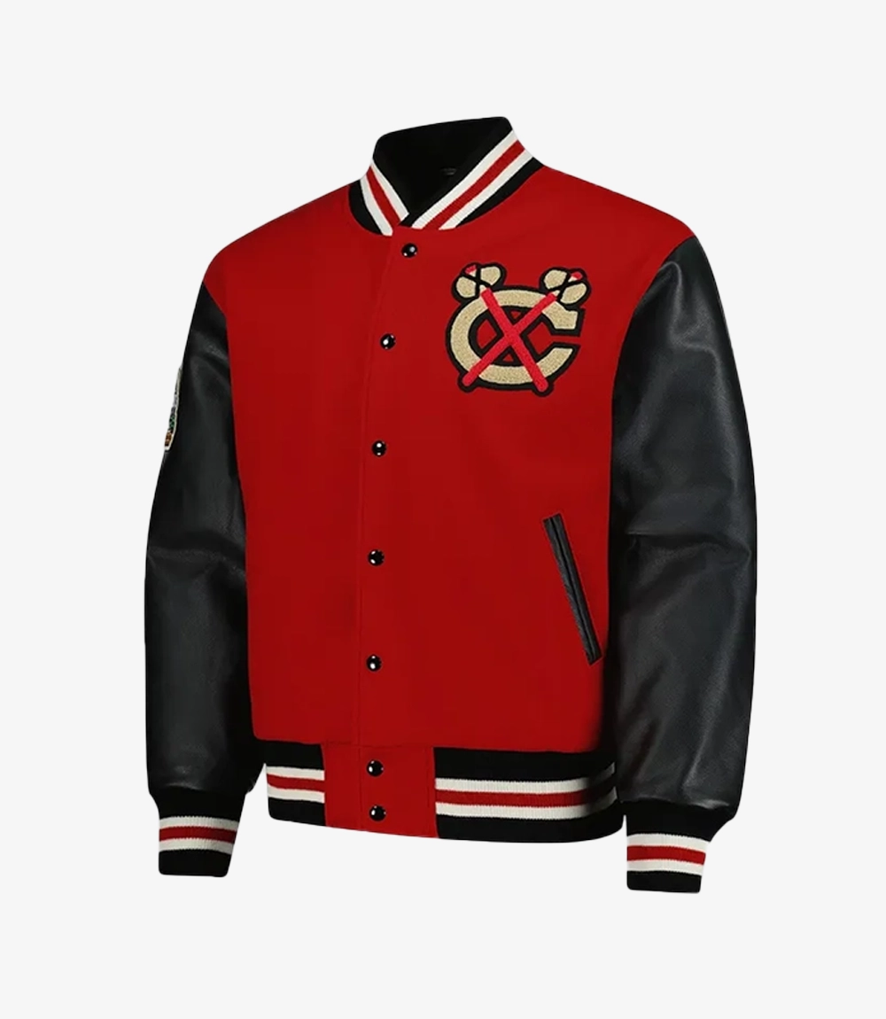 Chicago Blackhawks 2025 Winter Classic Red And Black Varsity Jacket Chicago Blackhawks 2025 Winter Classic Red And Black Varsity Jacket For Unisex