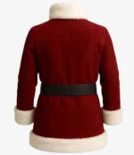 Christmas Santa High Neck Shearling Collar Red Suede Leather Coat