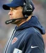 Coach Ben Johnson Chicago Bears 2025 Nike Navy Blue Sideline Bomber Jacket For Unisex