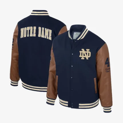 Unisex Colosseum Navy Notre Dame Fighting Irish Letterman Full-Snap Varsity Jacket