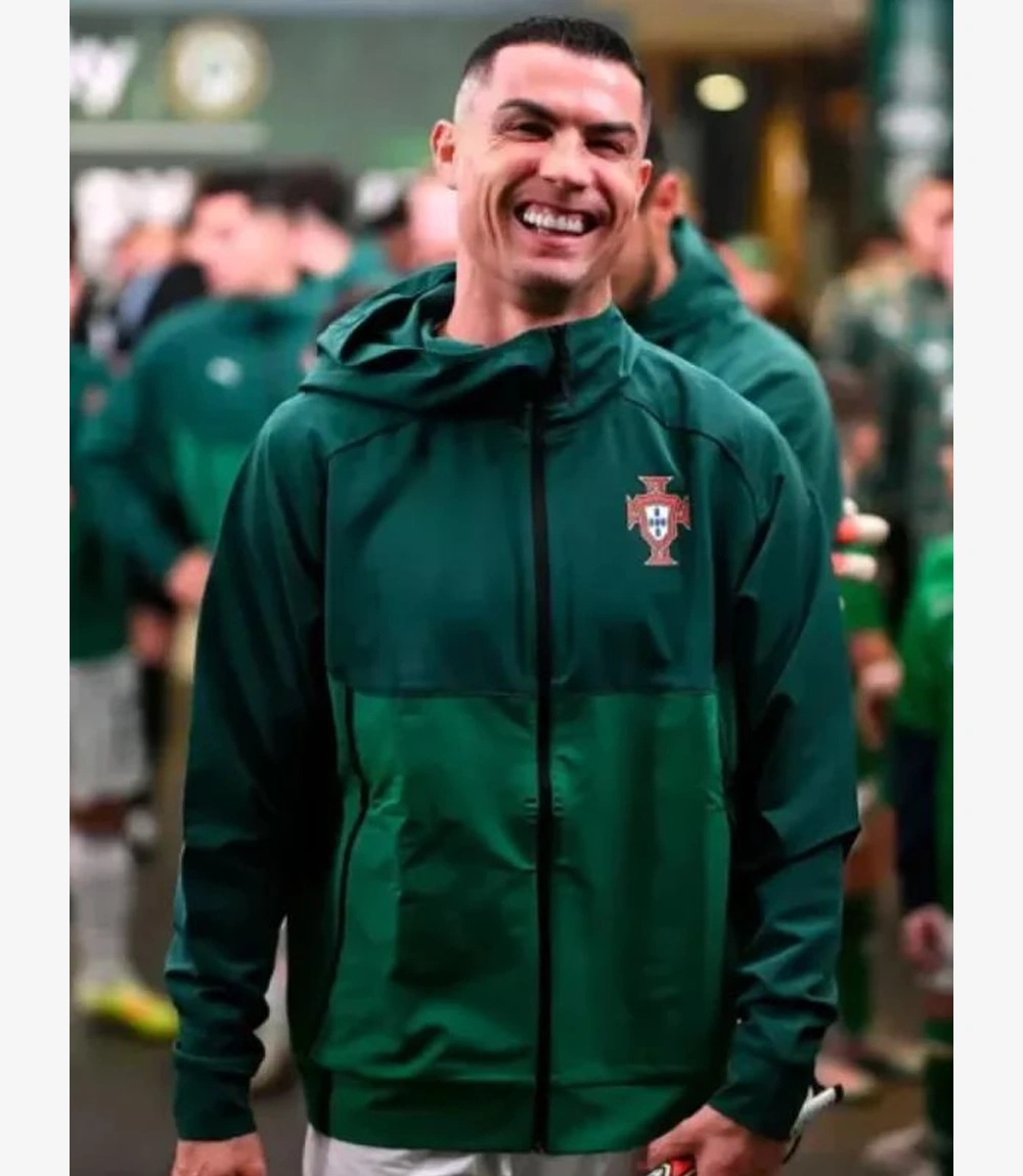 Cristiano Ronaldo FIFA World Cup 2026 FPF Crest Qualifier Portugal Green Hooded Training Jacket Unisex Cristiano Ronaldo FIFA World Cup 2026 FPF Crest Qualifier Portugal Green Hooded Training Jacket