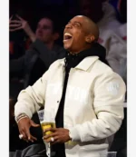 Ja Rule Emirates NBA Cup Semifinals 2025 “NEW YORK” Appliqué, Ribbed Hem & Cuffs Cream Tonal Varsity-Style Bomber Jacket