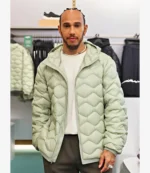 Unisex Lewis Hamilton 3D Diamond Quilted, Integrated Hood & Raglan Sleeves Sage Green Puffer Jacket