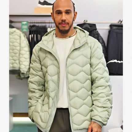 Unisex Lewis Hamilton 3D Diamond Quilted, Integrated Hood & Raglan Sleeves Sage Green Puffer Jacket