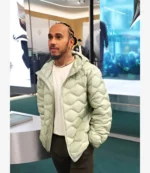 Lewis Hamilton 3D Diamond Quilted, Integrated Hood & Raglan Sleeves Sage Green Puffer Jacket