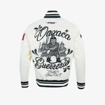 Liga MX Team Guerreros de Oaxaca Hasta el último out Unisex Cream Satin Varsity Jacket