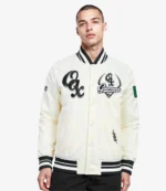 Liga MX Team Guerreros de Oaxaca Hasta el último out Unisex Cream Satin Varsity Jacket For Unisex