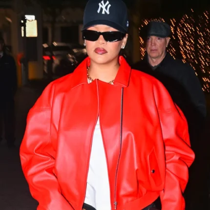 Unisex Los Angeles Grove Rihanna Oversized Red Leather Jacket