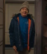 Unisex Man Vs Baby 2025 Rowan Atkinson Navy Blue Fur Hooded Coat