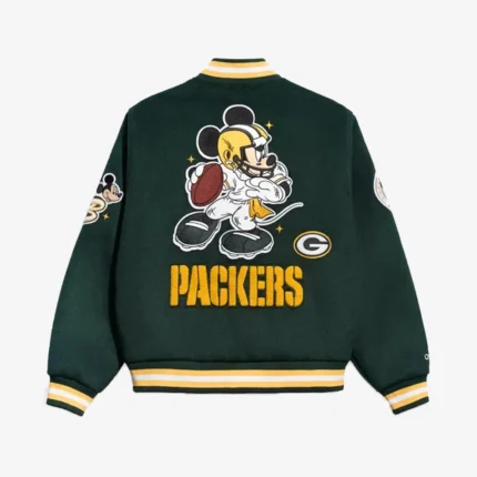 Mickey Mouse x Green Bay Packers Game Day Unisex Wool Letterman Varsity Jacket