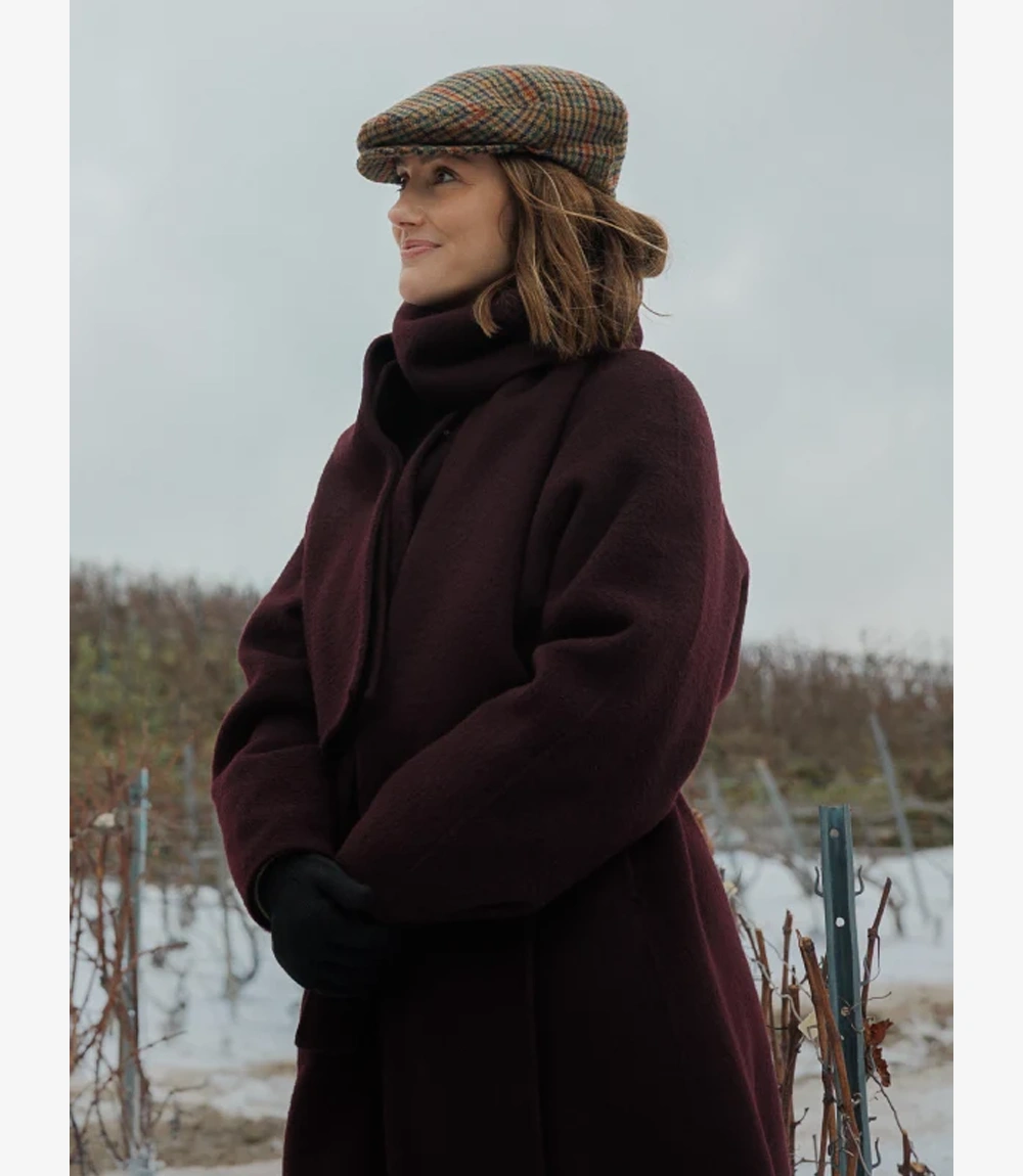 Minka Kelly Champagne Problems Maroon Wool Trench Coat Unisex Minka Kelly Champagne Problems Maroon Wool Trench Coat
