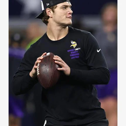 Unisex Minnesota Vikings J.J. McCarthy 2025 Inspire Change Opportunity Equity Freedom Justice Long-Sleeve T-Shirt