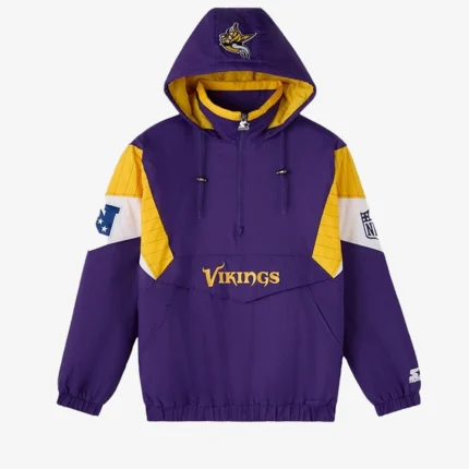 Unisex Minnesota Vikings OVO 2025 STARTER Half-Zip Pullover Purple Hooded Jacket