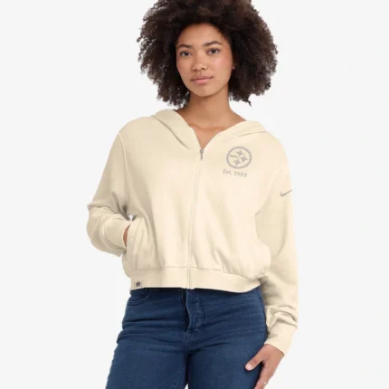 Unisex Nike Cream Pittsburgh Steelers Glory Cropped Full-Zip Hoodie
