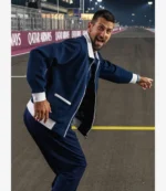 Novak Djokovic Formula 1 Qatar Grand Prix 2025 Lacoste Tennis Club White Trim Navy Blue Bomber Jacket