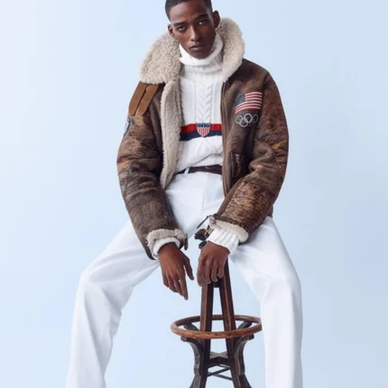 Polo Ralph Lauren Team USA 2026 Winter Olympics Brown Leather Flight Jacket