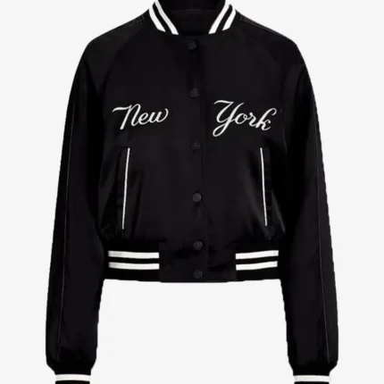 Singer Shoshana Bean New York Yankees Black Satin Starter Jacket