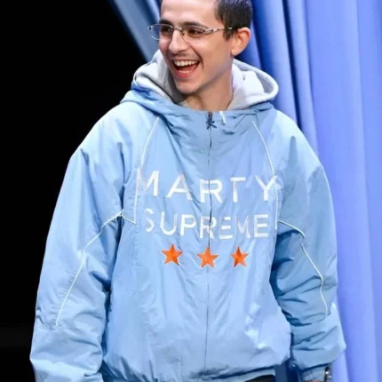 Unisex The Tonight Show Starring Jimmy Fallon 2025 Timothée Chalamet Blue Marty Supreme Hoodie Jacket
