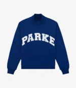 2025 Parke Holiday Varsity Turtleneck Blue Fleece Sweatshirt For Unisex