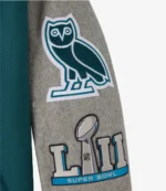 2025 Philadelphia Eagles OVO Wool Varsity Jacket in Green & Grey For Unisex