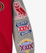 2025 San Francisco 49ers OVO Wool Varsity Jacket in Red & Grey For Unisex