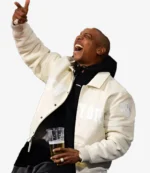 Ja Rule Emirates NBA Cup Semifinals 2025 “NEW YORK” Appliqué, Ribbed Hem & Cuffs Cream Tonal Varsity-Style Bomber Jacket FOr Unisex