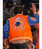 Knicks Game Timothee Chalamet Orange and Blue Varsity Jacket For Unisex