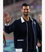Novak Djokovic Formula 1 Qatar Grand Prix 2025 Lacoste Tennis Club White Trim Navy Blue Bomber Jacket For Unisex
