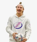 Yanni Gourde Tampa Bay Lightning NHL Logo White Fleece Pullover Hoodie