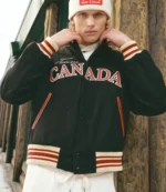 Unisex 2026 SCA x Hockey Canada Leaf & Legacy Black Wool Varsity Bomber Jacket