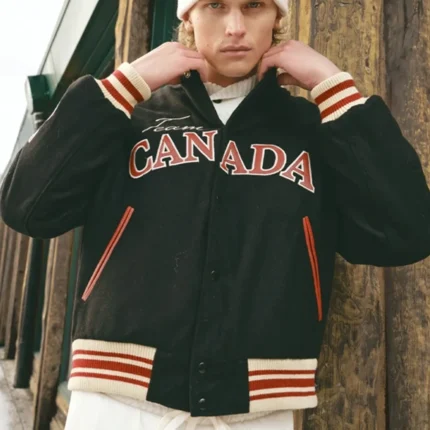Unisex 2026 SCA x Hockey Canada Leaf & Legacy Black Wool Varsity Bomber Jacket