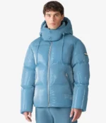 Andy Cohen New Years Eve 2026 Blue Mackage Puffer Jacket with Removable Hood