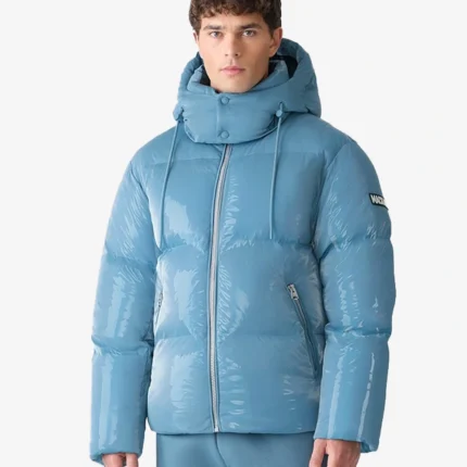 Andy Cohen New Years Eve 2026 Blue Mackage Puffer Jacket with Removable Hood