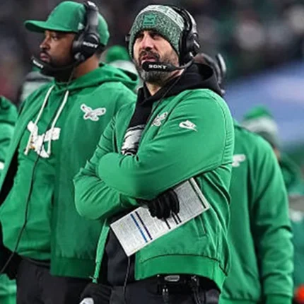 Coach Nick Sirianni Philadelphia Eagles 2025 Nike Kelly Green Sideline Bomber Jacket