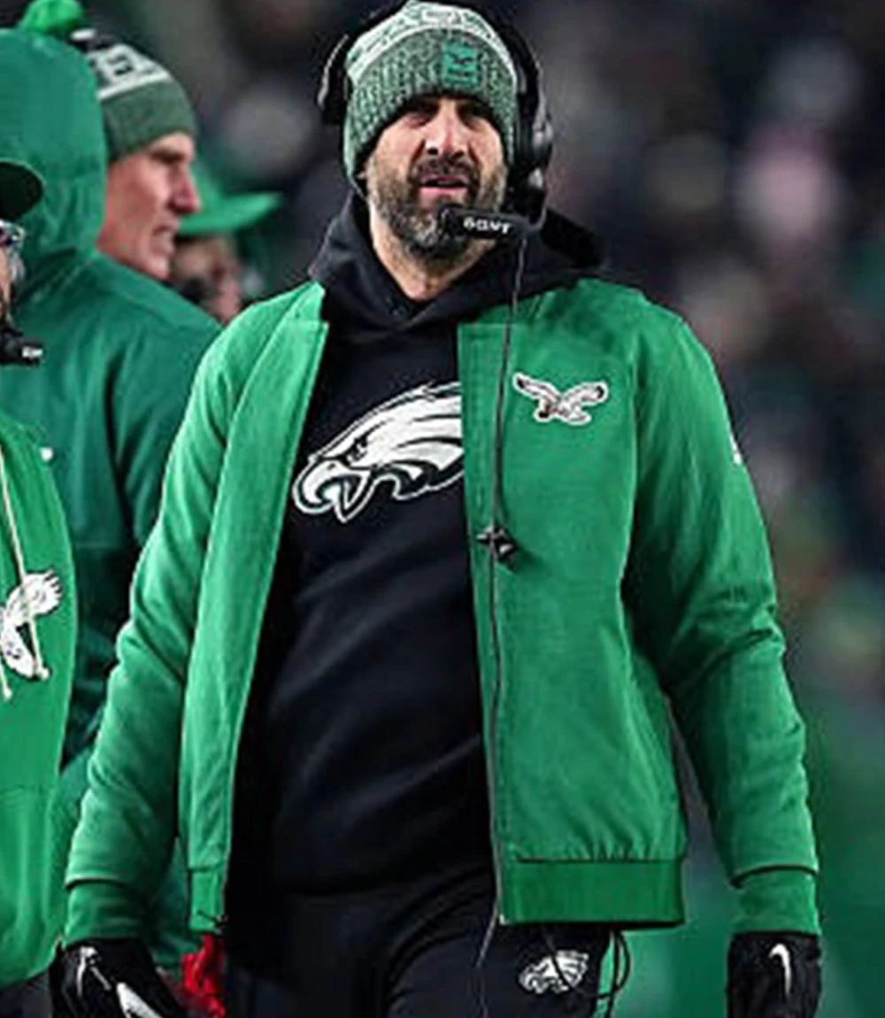 Coach Nick Sirianni Philadelphia Eagles 2025 Nike Kelly Green Sideline Bomber Jacket Unisex Coach Nick Sirianni Philadelphia Eagles 2025 Nike Kelly Green Sideline Bomber Jacket