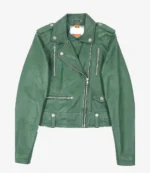 Women's Cropped Leather Biker Jacket with Asymmetric Zip Closure