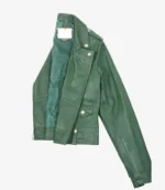 Cropped Leather Biker Jacket with Asymmetric Zip Closure