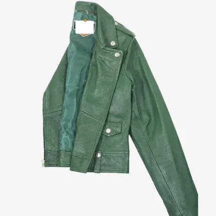 Cropped Leather Biker Jacket with Asymmetric Zip Closure