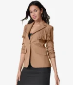 Women's Fringe Suiting Beige Blazer