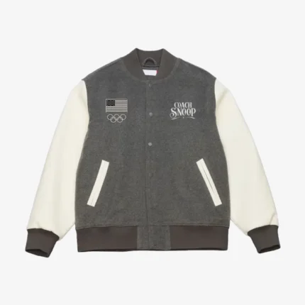 Unisex Heather Gray-Cream Team USA Coach Snoop Full-Snap Varsity Jacket