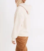 Home Town S10 Erin Napier White Sherpa Zip Jacket with Brown Pockets