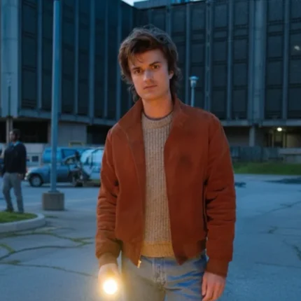 Joe Keery Wrangler x Stranger Things TV Series S05 Steve Harrington Brown Suede Jacket Unisex
