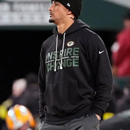 Unisex Jordan Love Green Bay Packers 2025 Inspire Change Opportunity Equity Freedom Justice Nike Sideline Pullover Black Hoodie