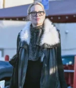 Los Angeles 2026 Alice Evans Black Shearling Leather Vest