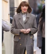 Madison Fortune Elsbeth Tv Series Nicole LaLiberte Grey Herringbone Tweed Wool Coat For Unisex