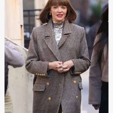Madison Fortune Elsbeth Tv Series Nicole LaLiberte Grey Herringbone Tweed Wool Coat For Unisex