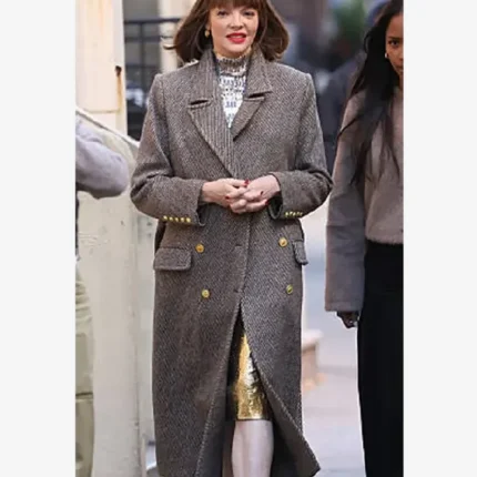 Madison Fortune Elsbeth Tv Series Nicole LaLiberte Grey Herringbone Tweed Wool Coat
