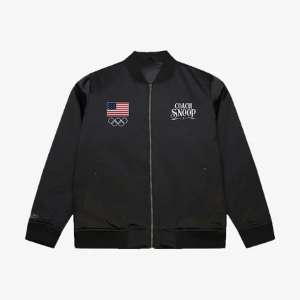 Unisex Mitchell & Ness Black Team USA Coach Snoop Satin Full-Zip Bomber Jacket