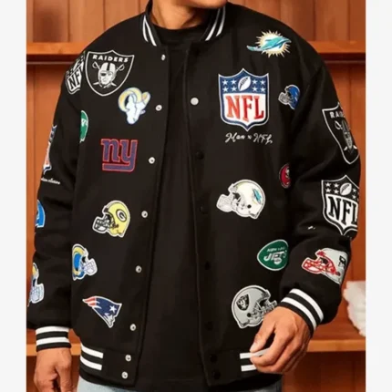 Unisex National Football League 2025 All Team Badges Unisex Black Wool Varsity Jacket
